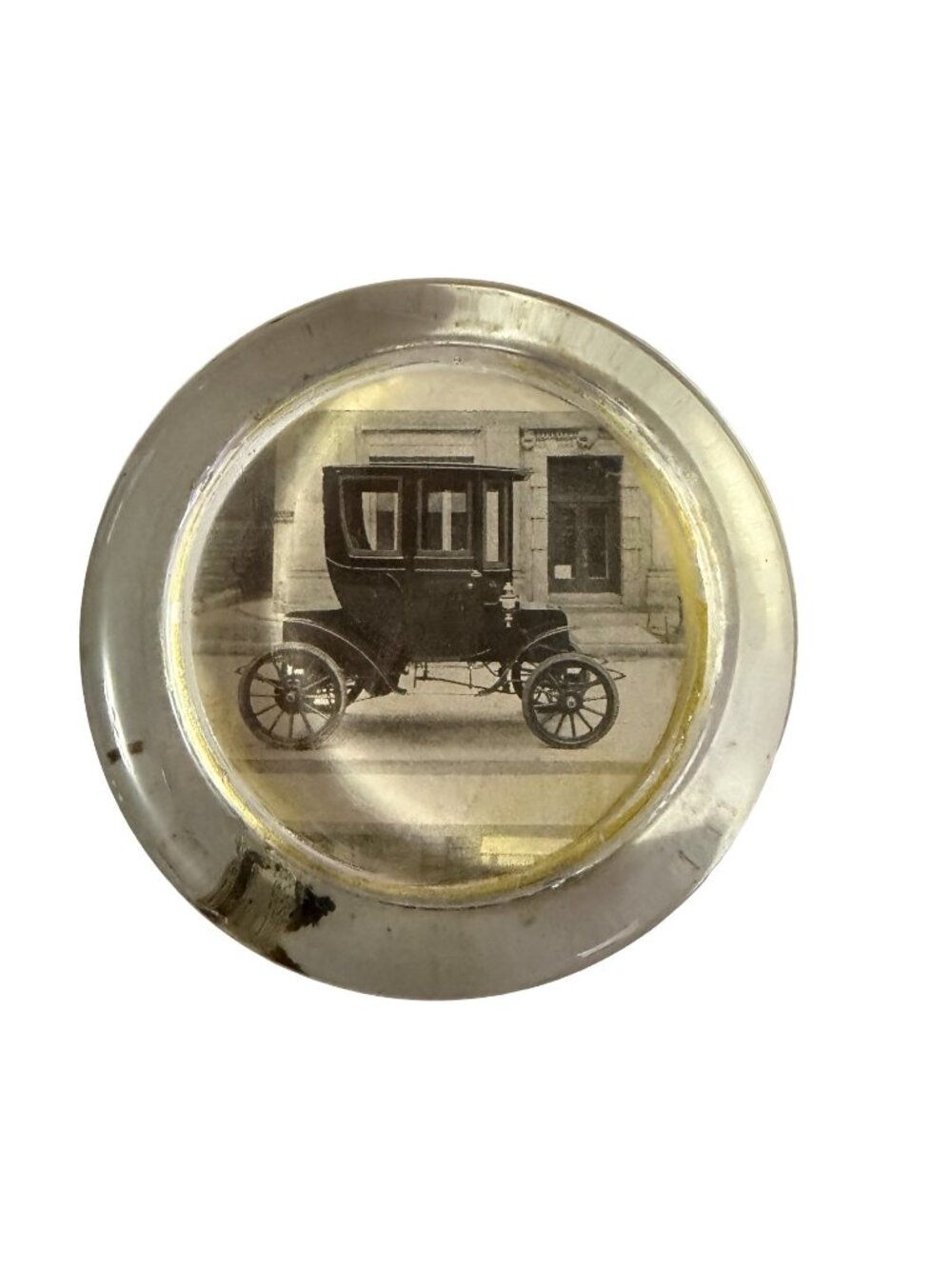 Vintage Glass Horse Carriage Paperweight Early Automobile Cab Photo Display